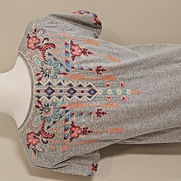 Johnny Was Tua Knit Drape Top Shirt Blouse Short Sleeve V-neck Pullover Floral S - Picture 7 of 16